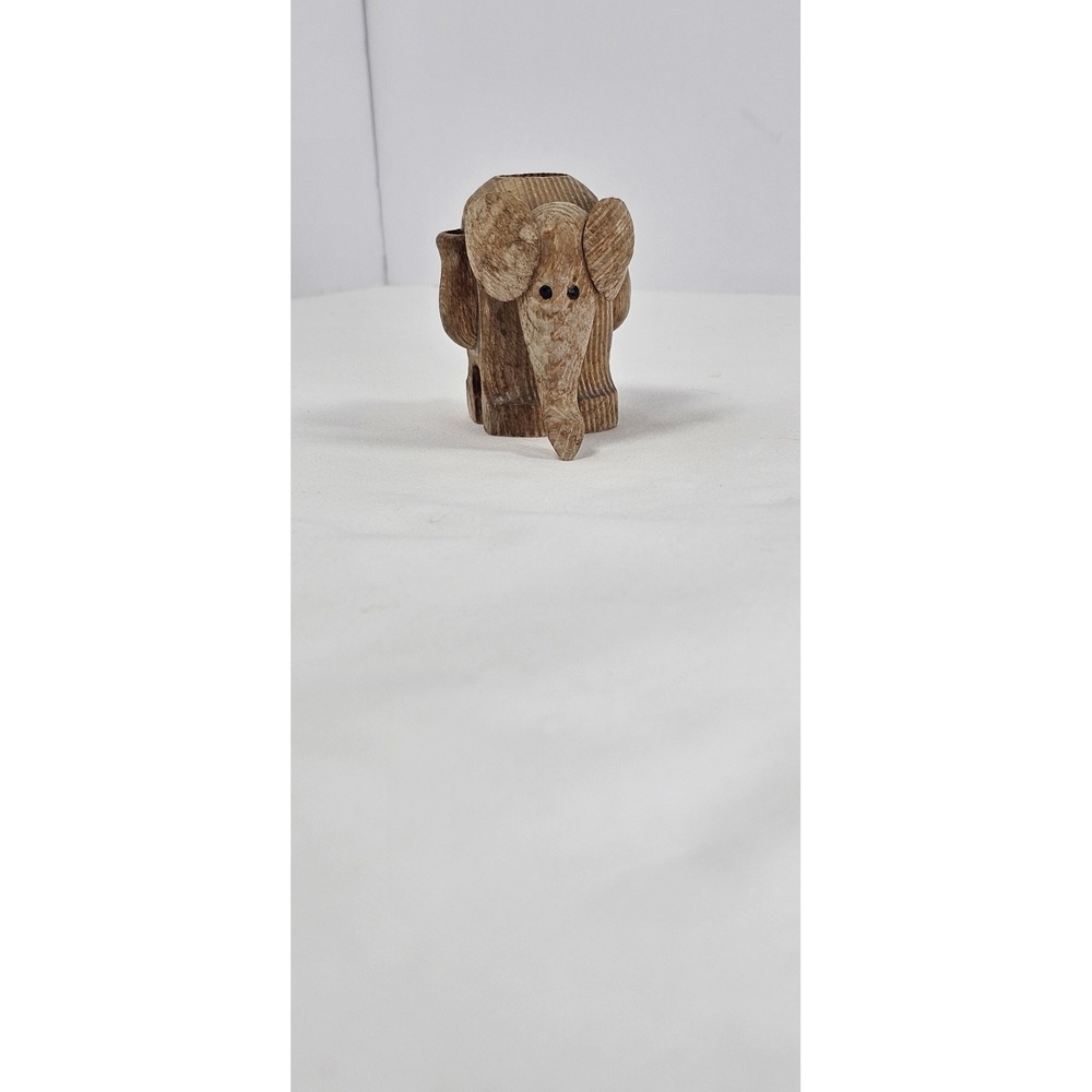 Wooden Elephant Figurine‎ Toothpick Match Stick Holder Vintage Collectible